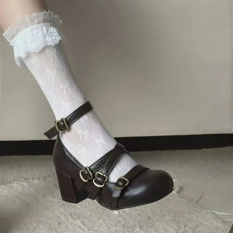 Women's Chunky Heel Mary Jane Pumps, Patent Leather Round-Toe Mid-Heel Double Buckle Shoes,Suitable for Daily and Party Wear.